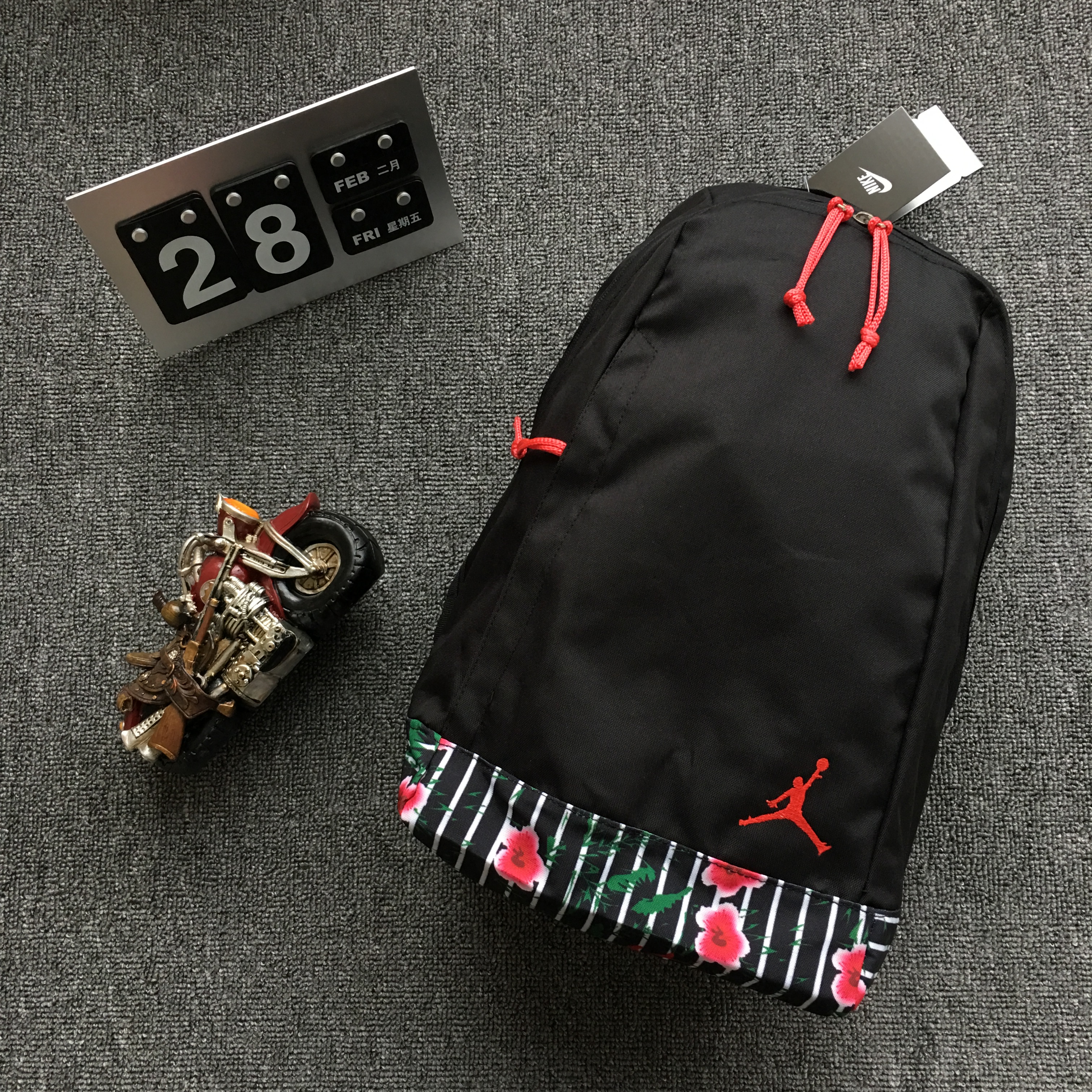 2019 Air Jordan Backpack Black Red Flor Print